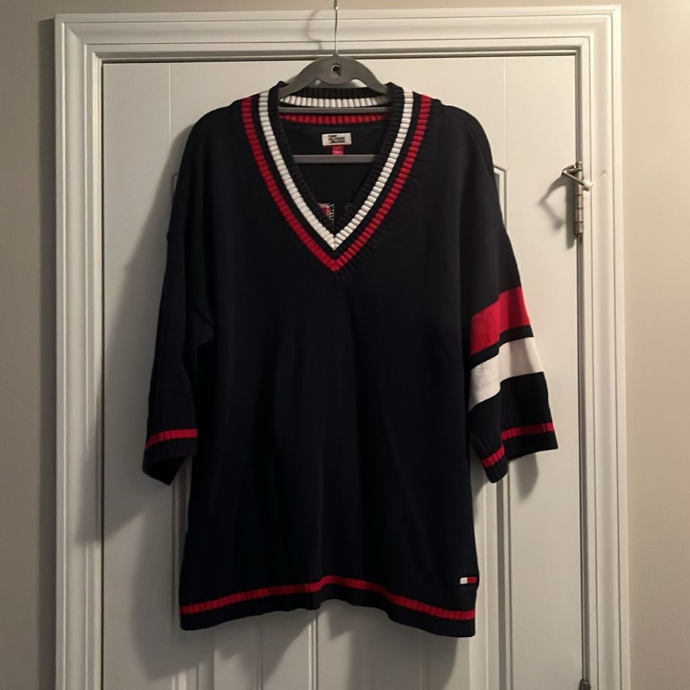 Tommy Hilfiger V-Neck Sweater Blue Red - Picture 7 of 8